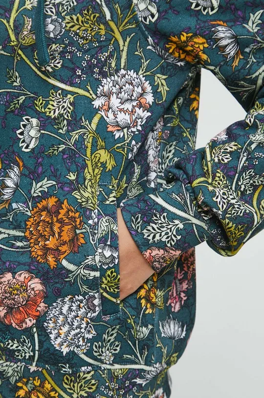 Bluza bawełniana damska w kwiaty kolor turkusowy Damski