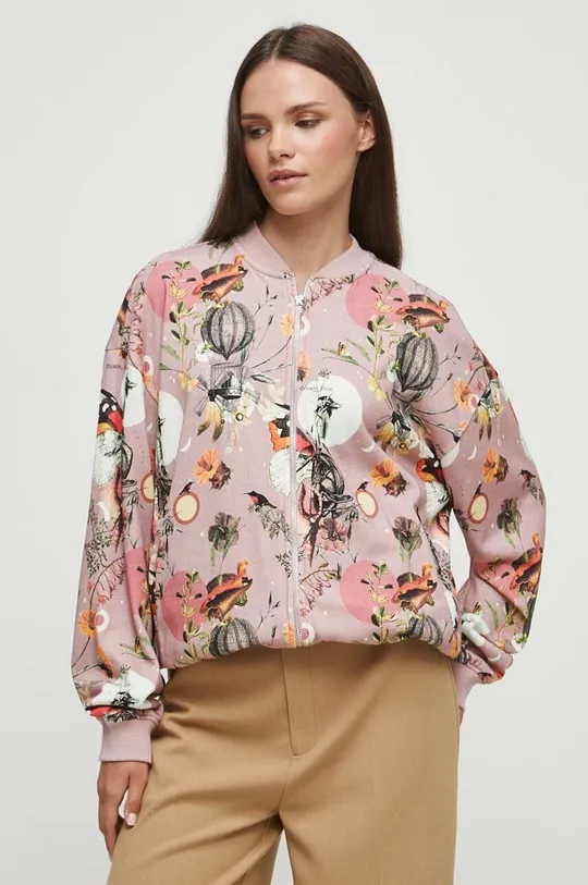 Bluza bawełniana damska z kolekcji Graficzny Atlas Zwierząt kolor różowy różowy
