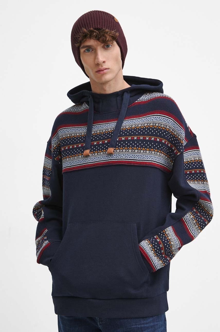 Medicine bluza męska kolor granatowy z kapturem wzorzysta