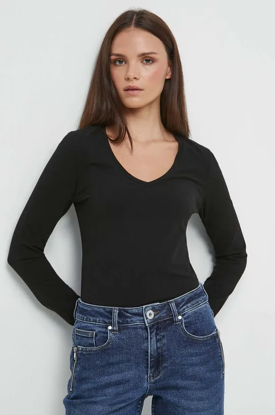 Bavlnené tričko s dlhým rukávom dámsky čierna farba čierna