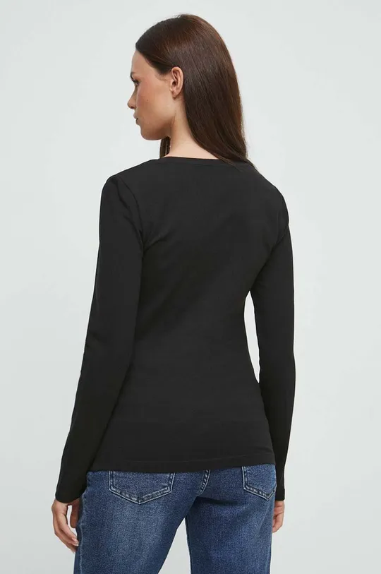 Bavlnené tričko s dlhým rukávom dámsky čierna farba 95 % Bavlna, 5 % Elastan