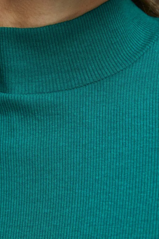 Longsleeve damski prążkowany kolor zielony Damski