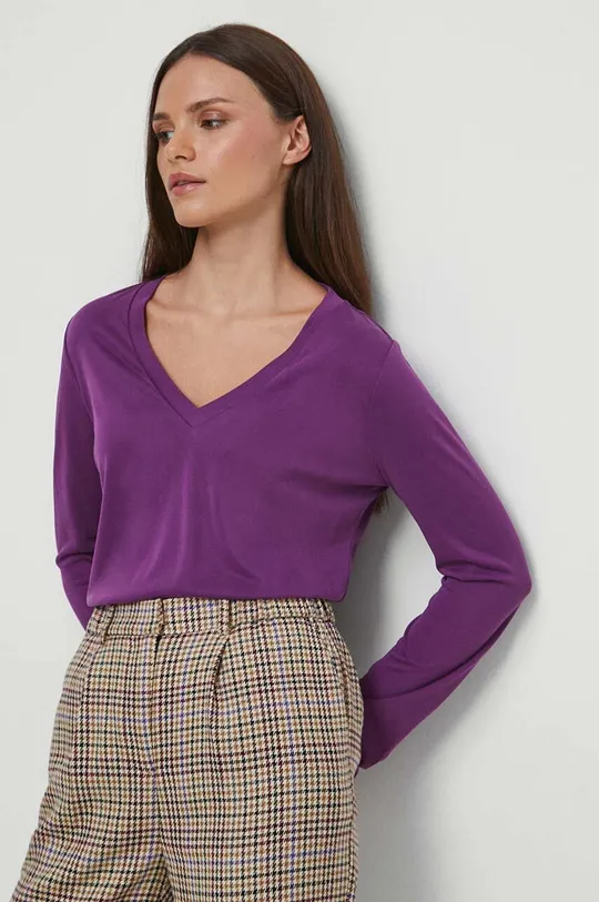 Tričko s dlhým rukávom dámsky fialová farba 70 % Modal, 30 % Polyester