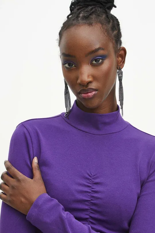 fialová Bavlnené tričko s dlhým rukávom dámske hladké fialová farba