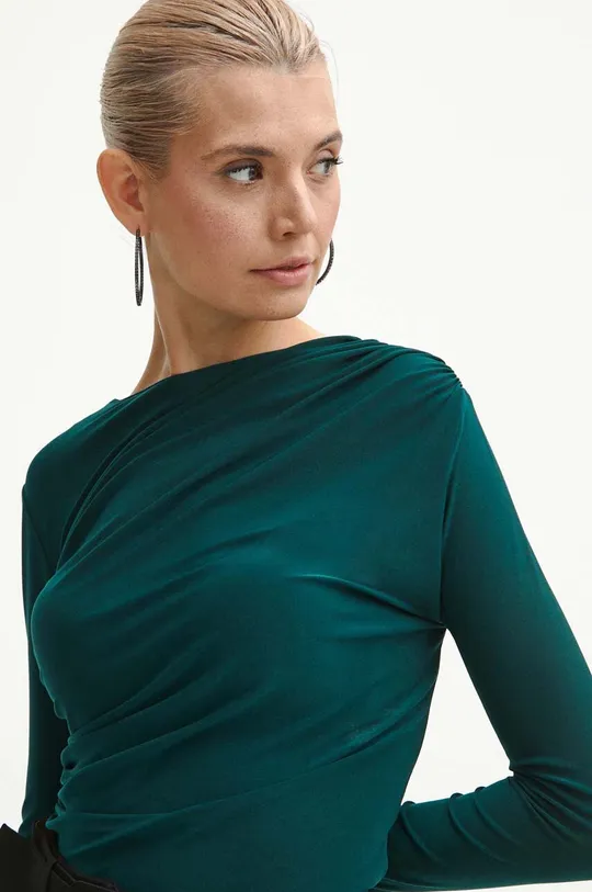 turkusowy Longsleeve damski gładki kolor zielony
