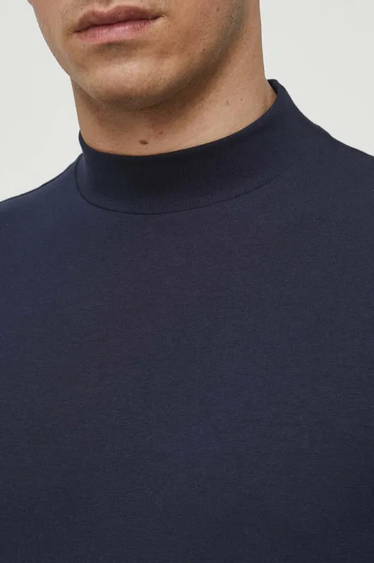 Bavlněné tričko s dlouhým rukávem tmavomodrá barva Pánský