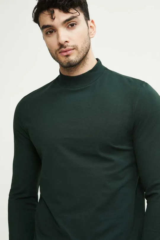 Bavlnené tričko s dlhým rukávom pánsky zelená farba zelená RW23.BUM060