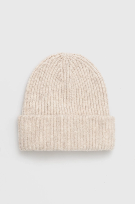 Czapka damska beanie prążkowana kolor beżowy beżowy