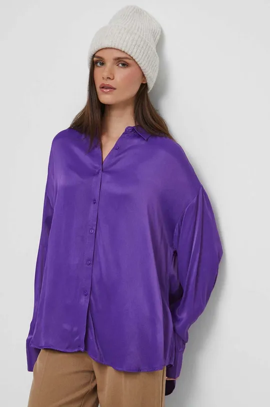 Koszula damska gładka kolor fioletowy fioletowy