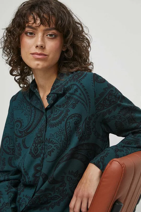 turkusowy Koszula damska wzorzysta kolor turkusowy Damski