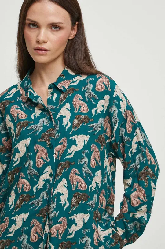 Koszula damska z kolekcji Graficzny Atlas Zwierząt kolor zielony 100 % Wiskoza