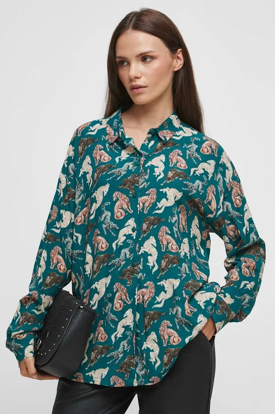 Koszula damska z kolekcji Graficzny Atlas Zwierząt kolor zielony