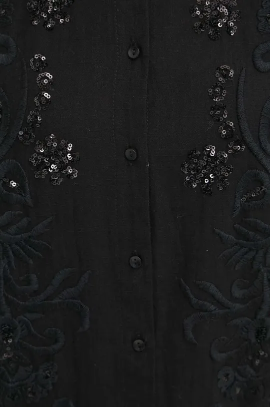 Koszula bawełniana damska z ozdobnym haftem kolor czarny Damski