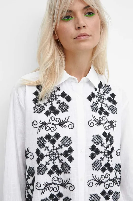 Koszula bawełniana damska z ozdobnym haftem kolor biały Damski