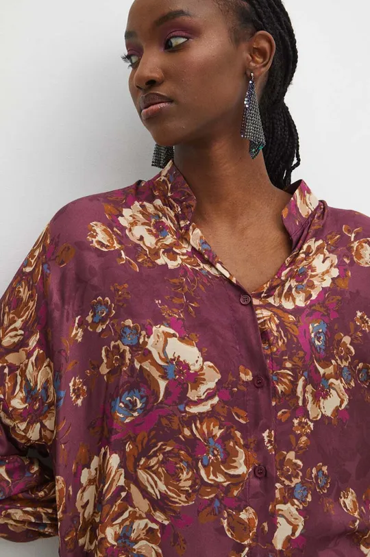 fioletowy Koszula z domieszką jedwabiu damska wzorzysta kolor fioletowy