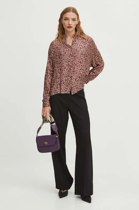 Košile s příměsí hedvábí dámská se vzorem fialová