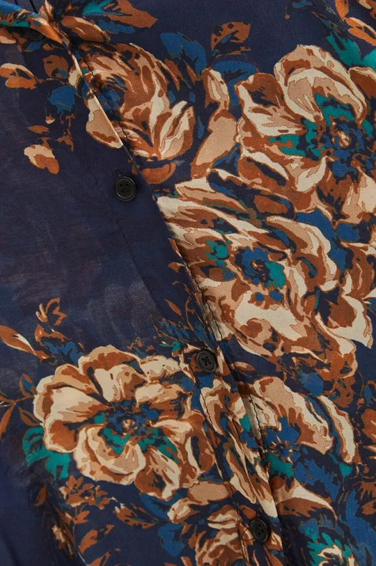Koszula z domieszką jedwabiu damska wzorzysta kolor granatowy Damski