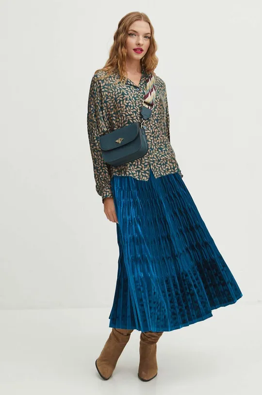 Koszula z domieszką jedwabiu damska wzorzysta kolor turkusowy turkusowy