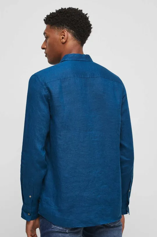 Koszula lniana męska z kołnierzykiem klasycznym kolor niebieski 100 % Len