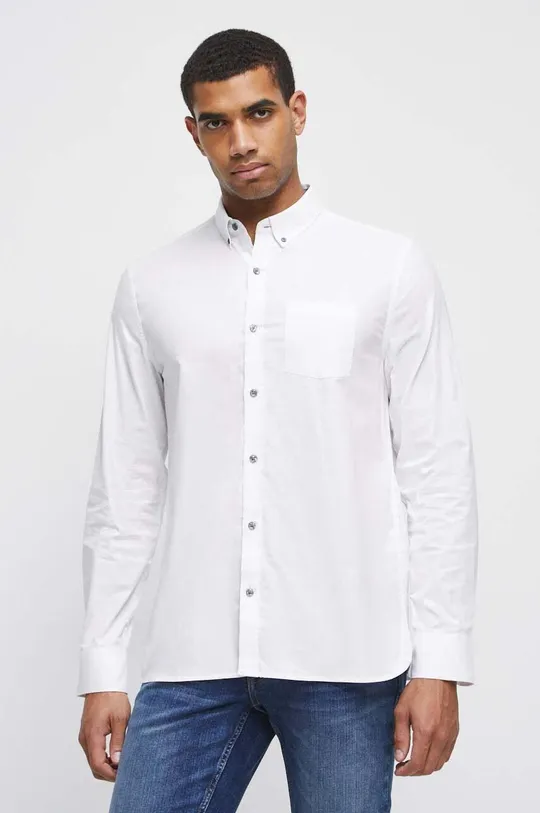 biały Koszula bawełniana męska z kołnierzykiem button-down kolor biały Męski