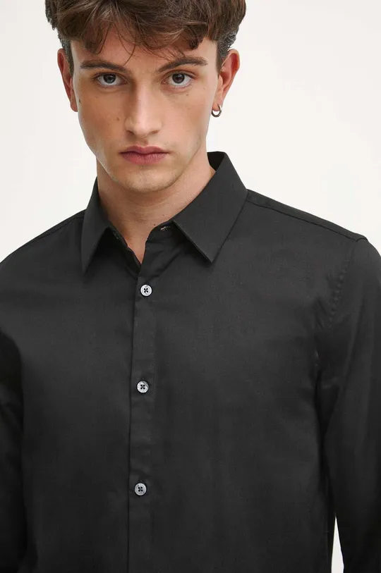 Koszula męska z kołnierzykiem klasycznym gładka kolor czarny czarny