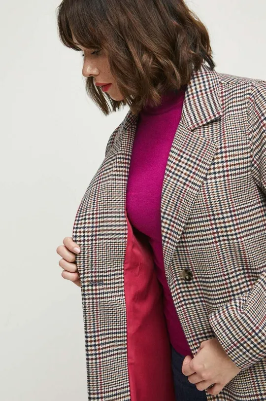 Płaszcz z domieszką wełny damski wzorzysty kolor multicolor