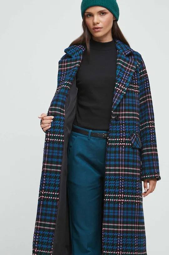Płaszcz z domieszką wełny damski wzorzysty kolor multicolor