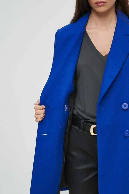 Płaszcz z domieszką wełny damski gładki kolor niebieski