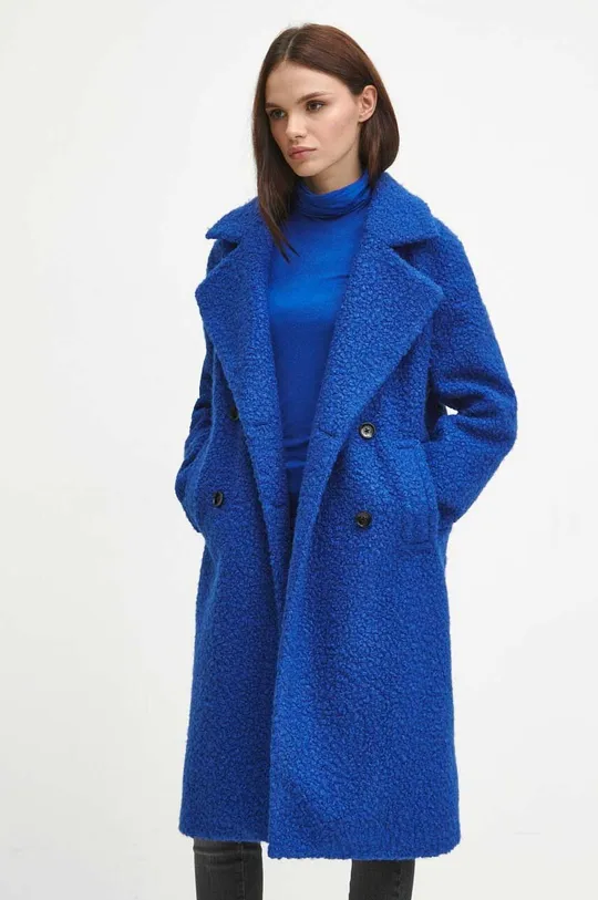 Płaszcz damski z fakturą kolor niebieski Materiał zasadniczy: 100 % Poliester, Podszewka: 100 % Poliester