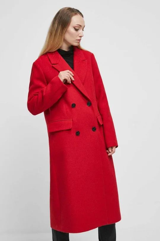 Płaszcz z domieszką wełny damski kolor czerwony czerwony