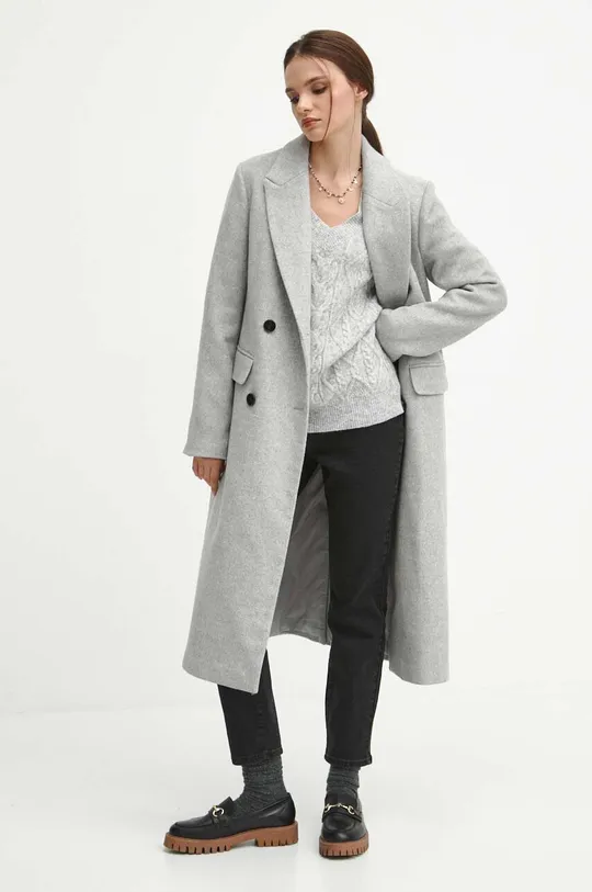 Kabát s prímesou vlny dámsky šedá farba sivá