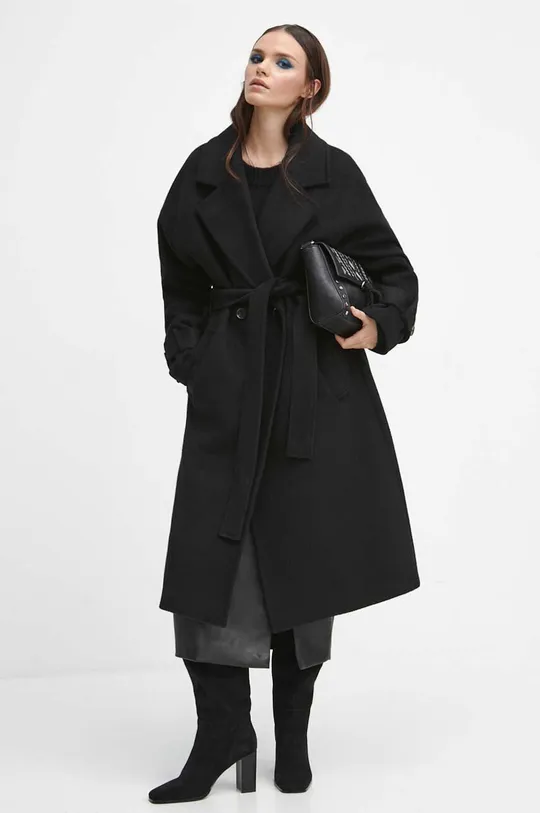 Płaszcz wełniany damski kolor czarny czarny