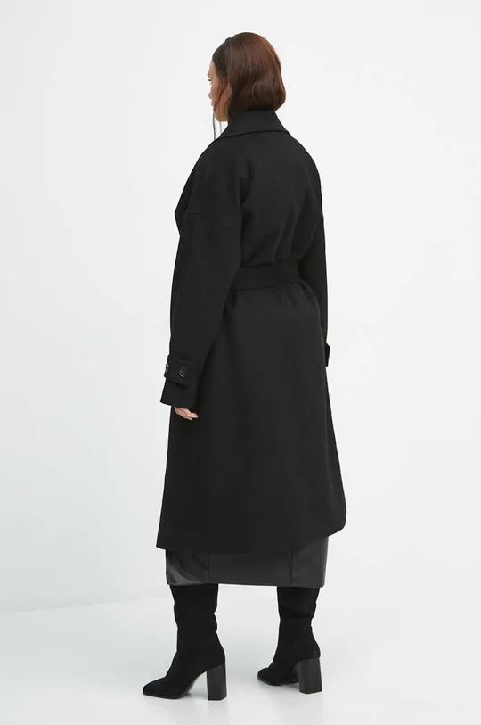 Płaszcz wełniany damski kolor czarny Materiał zasadniczy: 50 % Poliester, 50 % Wełna, Podszewka: 100 % Poliester