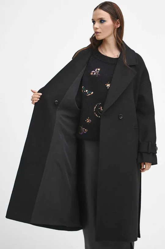 Płaszcz wełniany damski kolor czarny