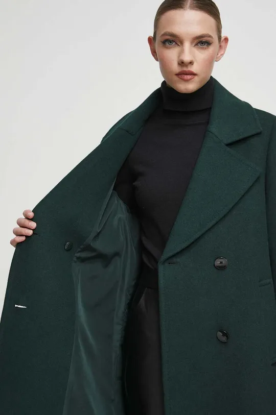 Vlněný kabát dámský zelená barva