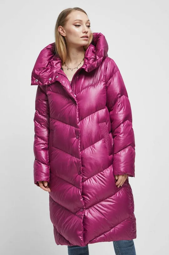Péřový kabát růžová barva růžová