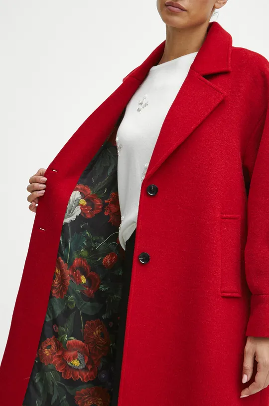 Vlněný kabát dámský Radzka x Medicine červená barva