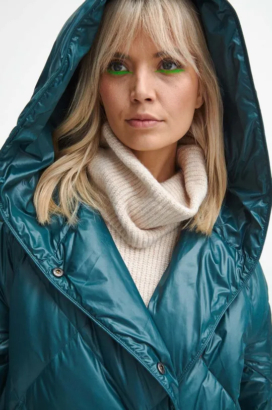 turkusowy Płaszcz puchowy damski pikowany kolor zielony