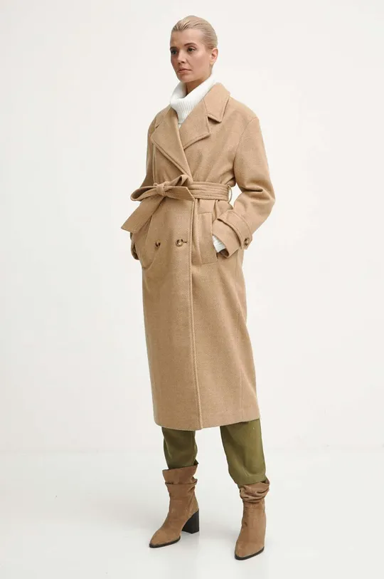 Kabát dámsky so vzorom béžová farba béžová