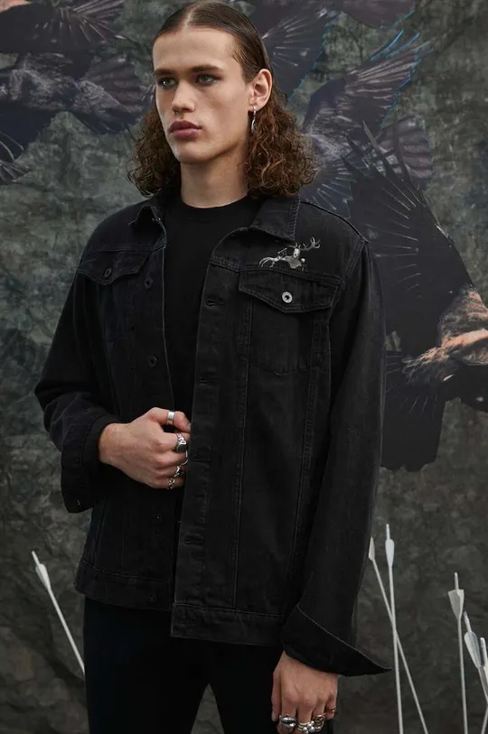 Kurtka jeansowa męska z kolekcji The Witcher x Medicine kolor czarny czarny