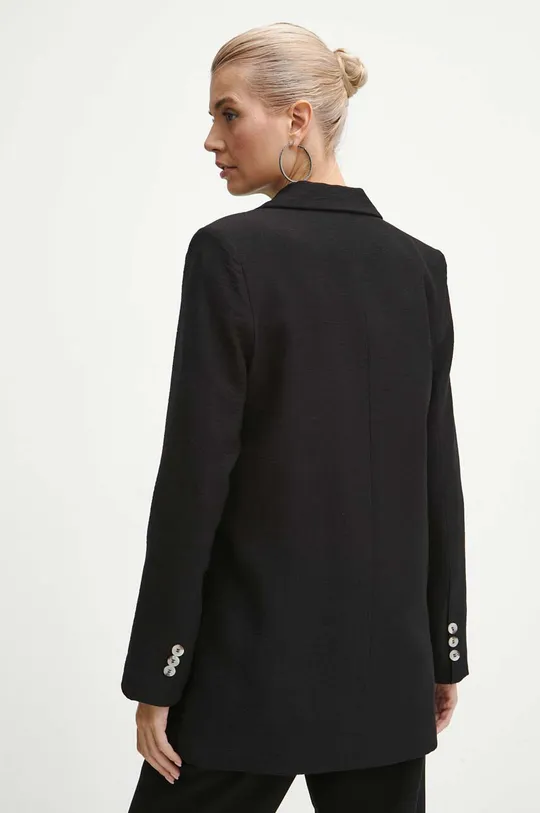 Ľanové sako dámske dvojradové čierna farba <p>Hlavný materiál: 100 % Ľan Doplnkový materiál: 100 % Polyester</p>