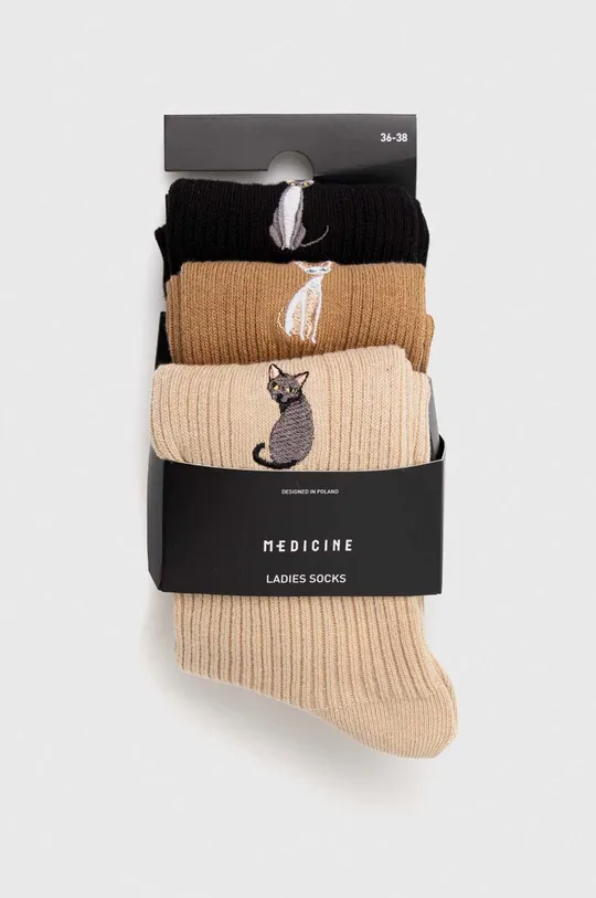 Bavlnené ponožky dámske s vyšívaným vzorom mačky (3-pack) viac farieb viacfarebná