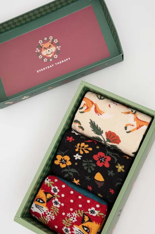 multicolor Skarpetki damskie bawełniane w lisy (3-pack) kolor multicolor