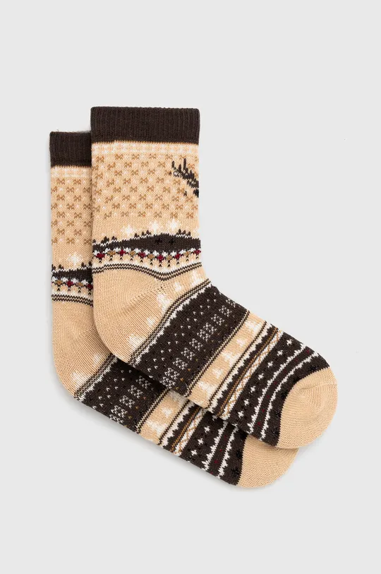 Bavlnené ponožky dámske so zimným motívom béžová farba béžová