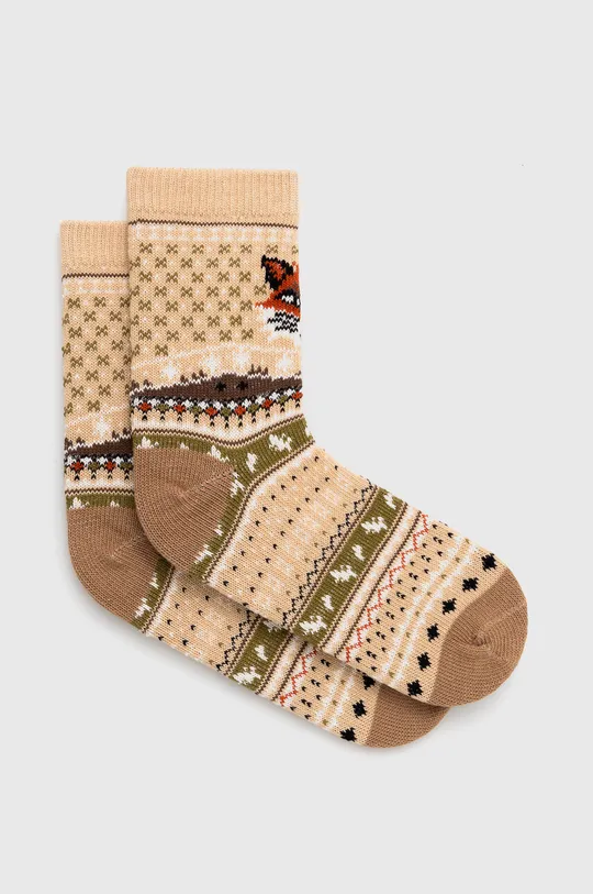 Bavlnené ponožky dámske so zvieracím motívom béžová farba béžová