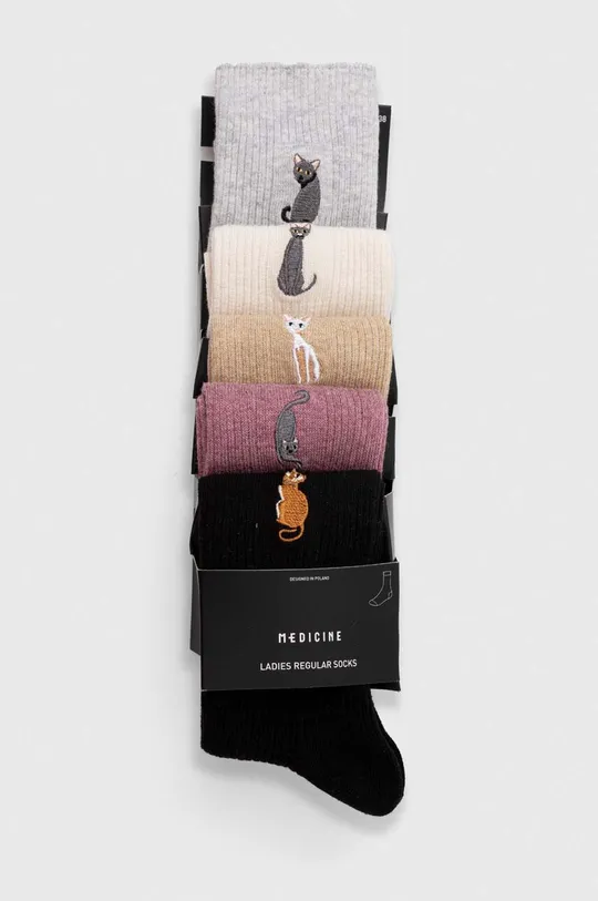 vícebarevná Bavlněné ponožky dámské s ozdobnou výšivkou s kočkou (5-pack) více barev