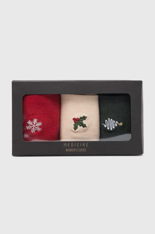 viacfarebná Bavlnené ponožky dámske vianočné s ozdobnou výšivkou (3-pack)