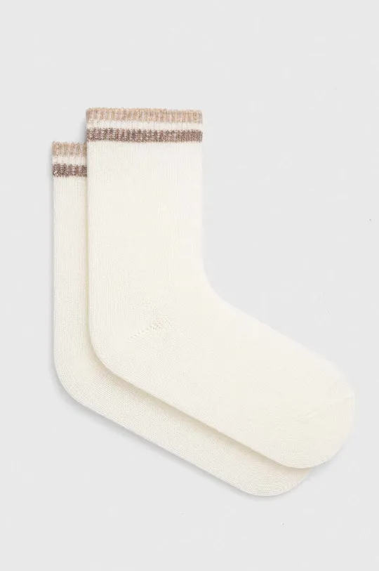 béžová Ponožky s prímesou vlny dámske hladké béžová farba Dámsky