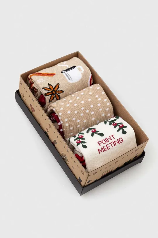 Skarpetki bawełniane damskie świąteczne (3-pack) kolor multicolor 75 % Bawełna, 23 % Poliamid, 2 % Elastan 