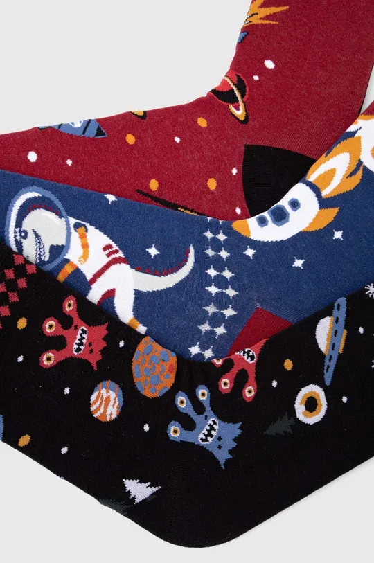 Skarpetki bawełniane męskie z motywem kosmosu (3-pack) kolor multicolor 75 % Bawełna, 23 % Poliamid, 2 % Elastan